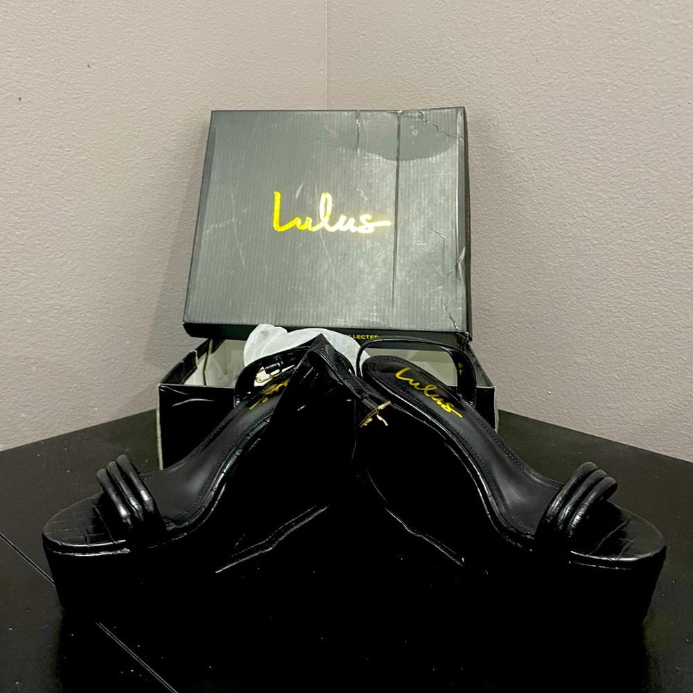 Black Lulu’s wedges. Brand New never been worn.